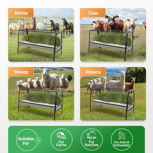 Pasture Hay Feeder 2 in 1 55 Gallon Livestock Feed Trough with 22 | Gallon Feed Pan Hay Grain Livestock Feeder for Sheep, Calf, Cow and Horse - color: Black