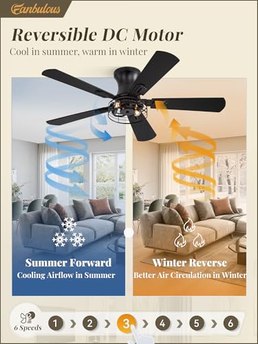 Fanbulous 42 Inch Farmhouse Rustic Caged Ceiling Fan with Lights, 2 Pack | Double-sided Color Blades , APP/Remote Control ,6-speed Wind & Reversible Function, Timer, Flush Mount, Black/ Walnut - color: Black and Walnut
