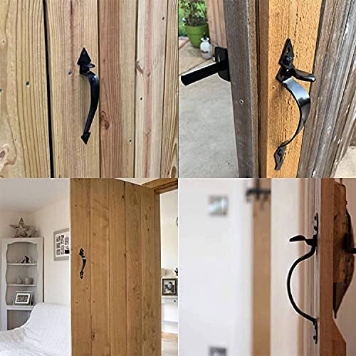 Thumb Gate Latch for Wooden Fence, Self Closing Gate Fence Latch with Decorative Handle, Heavy Duty Door Latch Gate Lock Hardware Kit for Outdoor Garden, Pool, Metal Gate, Vinyl Fence, Black Finish