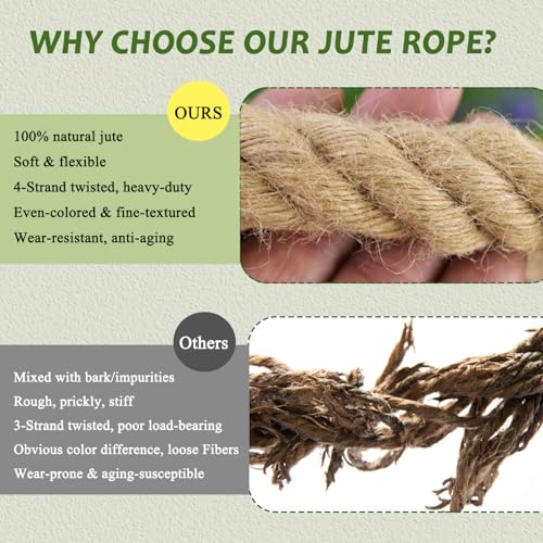 Natural Jute Rope (1 Inch x 10 Feet) Thick Hemp Rope Twisted Manila for DIY Crafts, Deck Railings, Porch Swing, Nautical Decorating - size: 1 Inch x 10 Feet