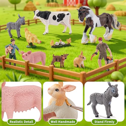 Large Farm Animal Figurines Toys Educational Playset for Kids 3+ | Solid, Realistic, Safe, Livestock Playset Suit for Big Red Barn Farm, Animals Play Figures, Learning Toys, Xmas Gifts - style: Farm Animal+Farmer