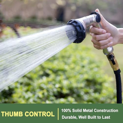 FANHAO Thumb Control Garden Hose Nozzle Heavy Duty Metal, 8 Spray Patterns | Rustproof Zinc Alloy Water Hose Sprayer, High Pressure, Non-Slip Ergonomic Grip for Lawn & Plant Watering, Car & Pet Washing - color: Silver
