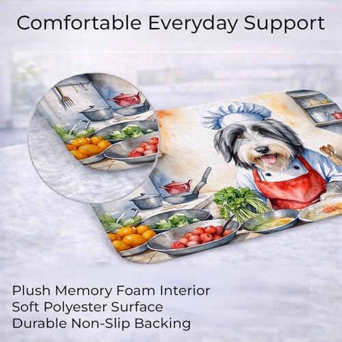 Caroline's Treasures Bearded Collie The Chef Memory Foam Kitchen Mat Machine Washable Anti-Fatigue Mat Cushion Comfort Bath Mat or Kitchen Rug - color: Bearded Collie 6198