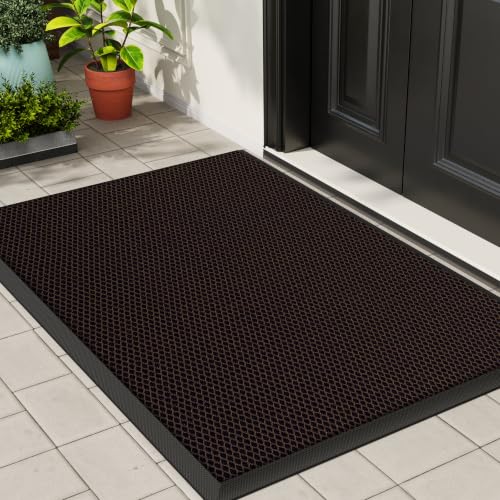 Front Door Mat Outside Entrance Entry Welcome Mat 17"x30" Brown | Heavy-Duty Dirt Trapper Non Slip Rubber Entrance Doormats for Entryway Porch Garage 3D Mesh Stain Resist All Season & Weather - color: Brown, size: 17"x30"