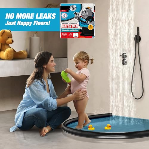 39" Black Shower Threshold Water Dam Barrier, 1.5" Tall Water Stopper Strip | Flexible 1.5-inch-tall door seal helps contain splashes, block leaks and keep bathroom floors dry around walk-in showers - color: Black, style: 39 In