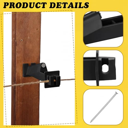 Tandefio 25 Pcs Electric Fence Insulator 5 Inch, Black | Slant Nail-on Electric Fence Insulators for Wood Post, Heavy- Duty Animal Fencing Wire, Flat Hotwire Fencing - color: Black