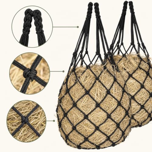 2PCS Slow Feed Hay Nets for Horses | Hanging hay feeders for stalls, trailers and travel; slow-feed design - color: Grey