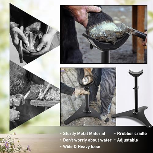 Zonon Farrier Horse Hoof Stand, Tool-Height Adjustable Metal Horse Hoof Trimming Tools, Extra-Large Base Enhances Stability, Blacksmith Farrier Stand(Black,Metal Triangular Base) - style: Metal Triangular Base