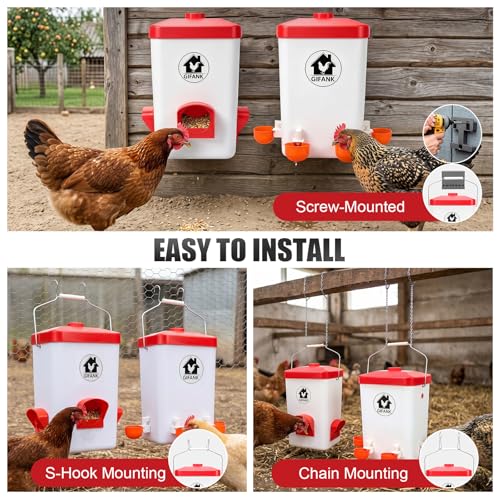 Chicken Automatic Feeder and Waterer Set,Chicken Water Feeder | 3 Gallon,Hanging Chicken Feeder and Waterer Set,with Nipples and Feeding Ports No Waste,Poultry Leg Band