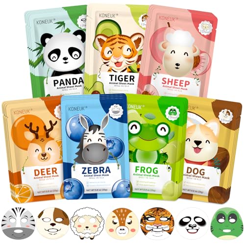 28 Pack Animal Collagen Face Masks for Girls, Bulk Hydrating Face Mask | for Kids Teens, Skin Care for Kids, Suitable for Dry Skin, Spa Party Supplies and Birthday Gifts