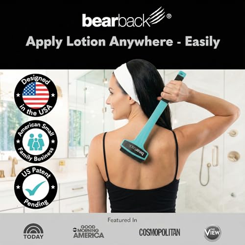 bearback Lotion Applicator for Back & Body Long-Reach Roller for Even Lotion, Sunscreen, Self-Tanner & Medication Application Foldable, Reusable, No-Help Design American Small Business (Teal) - color: Teal