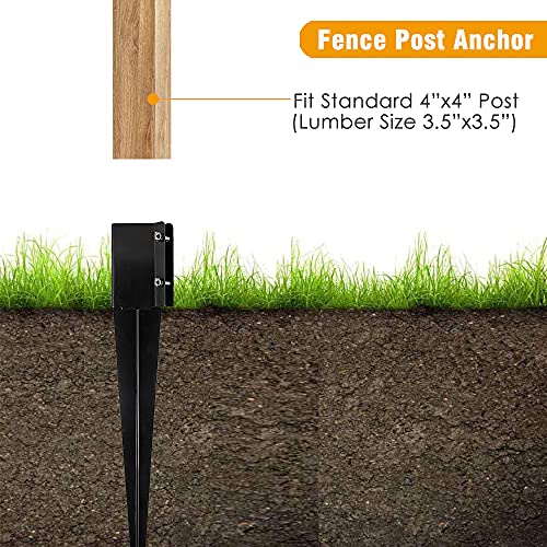 Fence Post Anchor Metal Ground Spike Black Fences Stakes Posts | Heavy Duty Metal Fence Anchors Support Base for 4"X4" Mailbox or Fence Post, 24"X4"X4" Outer(3.5"X3.5" Inner Dia), Pack Of 4.