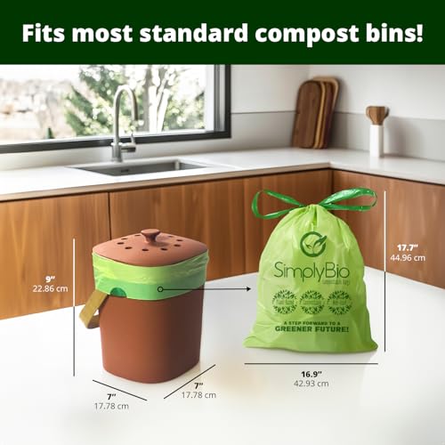 Simply Bio 3 Gallon Compostable Trash Bags Liners Drawstring, Heavy Duty Extra Thick 1 Mil, 11.36 Liter, 50 Bags, Small Kitchen Food Scrap Waste Bag, ASTM D6400, US BPI and OK Compost Home Certified - size: 1 Count (Pack of 50), style: Drawstring (3 Gal)