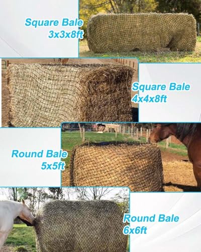 5x5Ft Round Bale Hay Net, Knotless Slow Feeder Hay Net for Horses | Fit Round Bale 4x4-5x5 and Square Bale 3x3x8-4x4x8, for Cattle Sheep in Farms and Pastures, Heavy Duty Livestocks - size: 5x5Ft