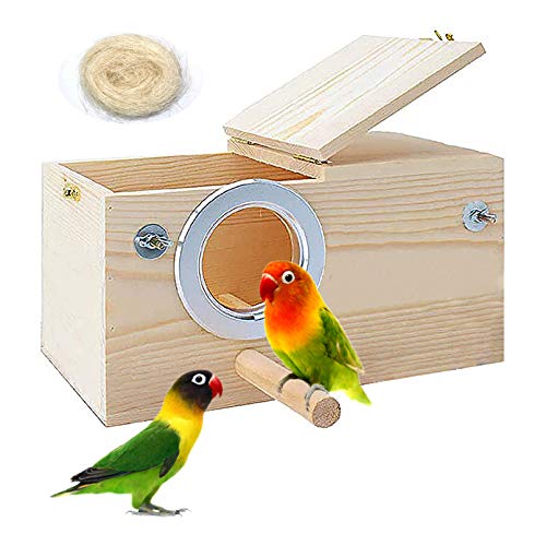 PINVNBY Parakeet Nesting Box,Bird House Wood Breeding Box Parrots Mating Box for Lovebirds Cockatoo Budgie Finch Canary and Medium-Sized Birds(L) - size: 【Large:11.4x5.9x5.9 Inches】