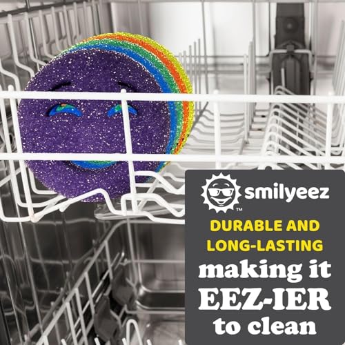 The Original Scrub Moji Scrubbing Sponge by Smilyeez (Set of 3) - Blue - Temperature-Responsive Polymer Foam, Stain and Odor Resistant, Ideal for Kitchen and Bathroom Cleaning - color: Blue