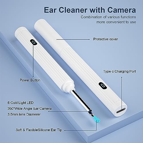 Ear Wax Removal Tool Kit, Ear Cleaner Earwax Removal Kit with Camera and Light, Ear Wax Cleaner with 1080P Ear Camera for iOS & Android(White) - color: Ear Wax Removal White