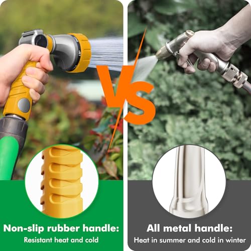 RESTMO Heavy Duty Hose Nozzle, Metal Garden Water Hose Sprayer | 7 Watering Patterns, Thumb Control, On Off Valve, Leak Proof Nozzle Sprayer for Watering Plants, Car & Pet Washing, Yellow - color: Yellow