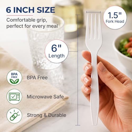 BluShine Extra Heavy Duty Plastic Forks, Disposable Bulk Cutlery | 400 Count Extra Heavy Duty White Plastic Forks, Strong Silverware Feel, BPA Free, Dishwasher Safe, Catering & Party Ready