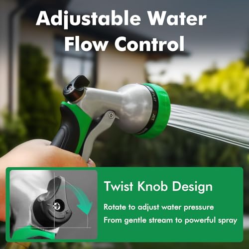 RESTMO Garden Hose Nozzle, Heavy Duty Metal Water Hose Nozzle with 7 Adjustable Spray Patterns, High Pressure Hand Sprayer with Flow Control for Watering Plants & Lawns, Washing Cars & Pets - color: Green