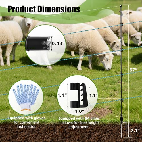 57 Inch / 4.8Ft Fiberglass Electric Fence Posts, 48 Pack with Double Spikes & 192 Clips - Heavy Duty Farm Garden Livestock Fencing | Holds Wire/Tape/Rope - color: Black, size: 57" 48 Posts-192 Clips