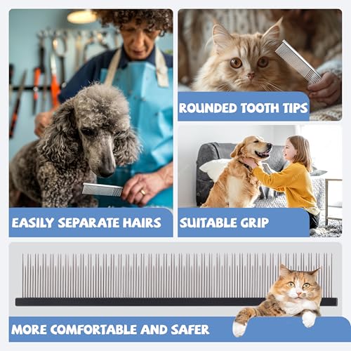 8.5 Inch Upgrade Black Professional Cat Comb,Dual-Tooth Pet Grooming Comb Anti-Static Smooth Rounded Corners Prevent Friction Breakage and Irritation,Removing Tangles,Knots,Undercoat and Excess Hair - color: Black