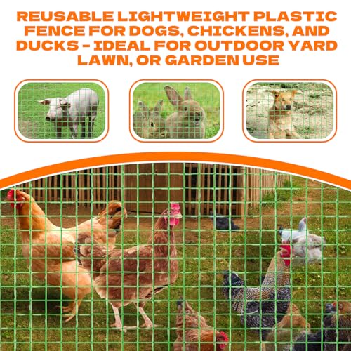 Temporary Fencing, 3' x 50' Portable Dog Fence with 10 Step-in Posts | Ground Stakes & Wind Ropes, Plastic Mesh Snow Safety Barrier for Garden, Backyard, Yard & Outdoor Animal Protection (Green)