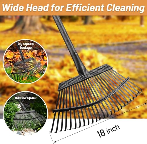 Garden Rake for Leaves, Leaf Rakes Heavy Duty for Yard,Lawn,Shrub,Grass,Mulch, 18" Metal Head,6ft Adjustable Long Handle,Adults Kids Rake for Gardening - color: silver, size: 25tine