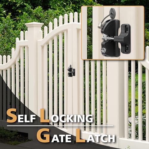 Key Lockable 2 Sided Gate Latch with Spring Pull Cable and Key,2 Way Gate Fence Lock for Outdoor Gates,Locking Gate Door Lock Fence Latch Gate Hardware for Metal,Wood,Vinyl Fence,Black Finish
