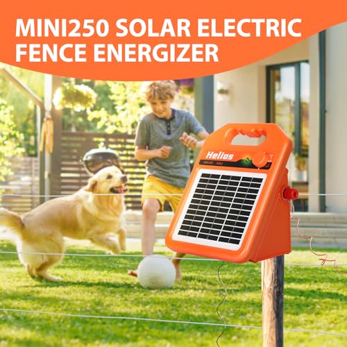 MINI250 15 Miles Solar Electric Fence Charger, 0.25 Joule Solar Fence Charger for Livestock, Pigs, Horses, Cattle Sheep, Solar Powered Electric Fence with Day or Night Mode, Easy Installation - size: MINI250