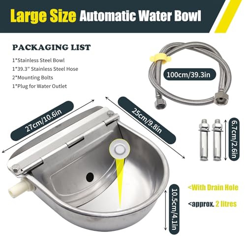 Automatic Water Bowl for Dog Large Size,Animal Drinking Water Bowl,Outdoor Dog Water Bowl,304 Stainless Steel Water Bowl with Float Valve, Drain Hole, Pipe,for Poultry and Livestock - size: 39in Pipe
