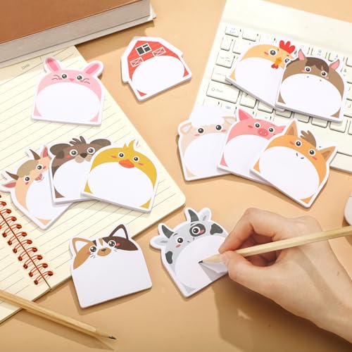 Yinder 24 Pads Farm Animal Sticky Notes, Kawaii Memo Self Adhesive | 12 Designs Cow Pig Duck Goat, Style for School Office, Back to School Party Gift Supplies, Bulk Cartoon Animals - style: Farm Animals