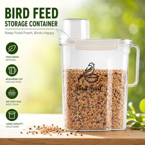 Bird Seed Storage Container,3.5Qt Large Capacity Pet Food Storage Containers with Handle,Airtight Wild Bird Seed Dispenser-for PetBirds Parakeets Finches Food Mealworms Storage/BPA Free-Clear
