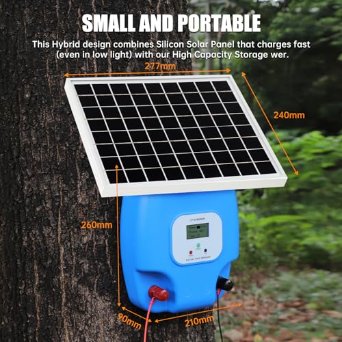 Solar Electric Fence Charger, 1.5 Joules Energizer with LCD Display, 8000 mAh Lithium Battery & 10W Solar Panel - Ideal for Livestock, Pet, Poultry, Gardens, Orchards Protection, 5-Mile Range
