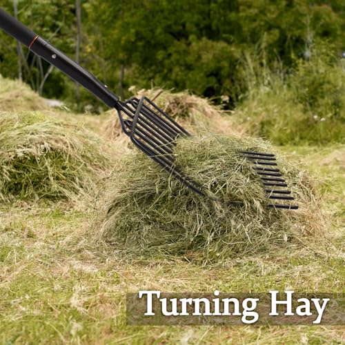 Nohovu Pitchfork for Gardening, 10 Tines Pitch Fork with Non-Slip Handle, Heavy Duty Pitch Fork for Mulching, 45 Inches