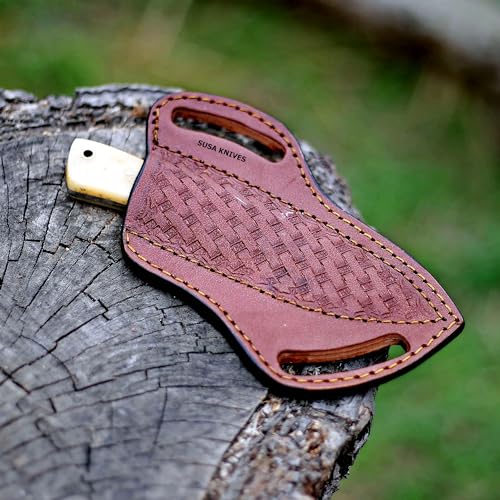 Custom Handmade 7'' fixed blade hoof rasp knife/Cow boy knife/Damascus steel Bull cutter knife, cowboy knives with pancake leather sheath (SUSA 120) - color: SUSA 120