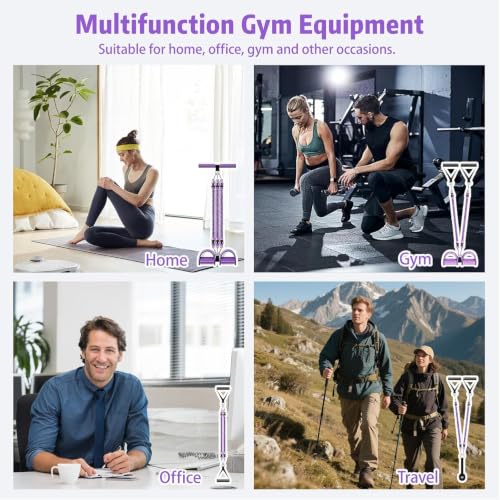 Pedal Resistance Band with Handle, Aturien Adjustable Powerful 4-Tube Elastic Bands for Exercise, Multifunctional Foot Pedal Puller, Home Workout Equipment for Legs Arms Abs - color: Purple