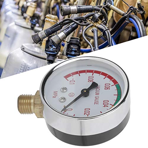 Plplaaoo Milking Machine Vacuum Gauge, Milker Analog Vacuum Gauge with G1/4 Male Thread & Stainless Steel, for Portable Goat Cows Milking Machine & Dairy Farming (Vacuum Range -14.5 to 0 PSI)