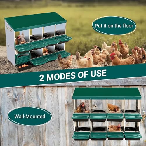 Chicken Nesting Box, 8 Compartments Roll Away Eggs Laying Boxes, Cleanable Pull Out Hen Roosting Boxes, Durable& Easy to Install, Green - color: Green, size: 8 holes