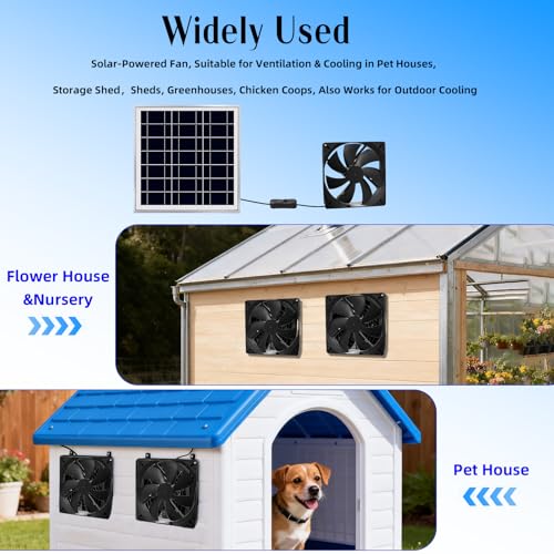 Solar Powered Fan Kit 7 inch Solar Fan for Chicken Coop, Shed, Greenhouse, Outside, Solar Exhaust Fans Solar Panel Fan for Dog Pet Houses