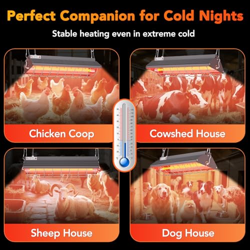 Ficuswin Large Heat Lamp for Chickens, 300W Carbon Fiber Heater for Chick Brooder - Adjustable Height Chicken Coop Heater with 2 Temperature Modes, Long-Lasting 10,000H, Ideal Chicken Coop Accessories - color: Gray, size: 14*6*3.8 Heat lamp