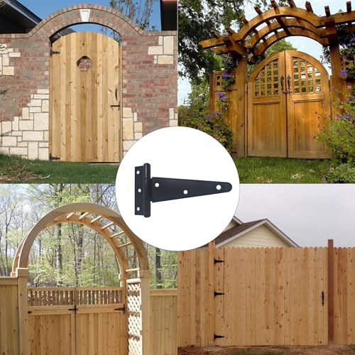 2PCS 6" Heavy Duty T-Strap Hinges, Black Rustic Iron Hinge, Rustproof Gate Tee Hinges for Outdoor Sheds, Barn Doors & Wood Fences-Thickness 2.2mm - size: 6 Inch