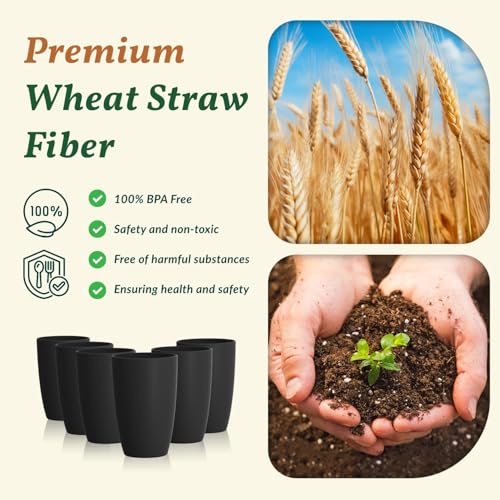 Homienly Kitchen Cups 20oz Wheat Straw Cups-6 pcs Lightweight cups Unbreakable & Reusable Glassware Set Stackable for Party,Camping,Picnic-Black - color: Black, size: 20 Ounces