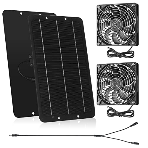 Riakrum Solar Powered Fan Solar Panel Dual Fans Kit 10w 12v Exhaust Fan Outdoor Waterproof for Greenhouse Chicken Coop Pet House Sheds Window(1 Set)