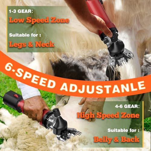 Electric Sheep Shears,600W Upgraded Professional Sheep Clippers,6 Speed Heavy Duty Shearing Clipper,13-Teeth Animal Grooming Clippers for Sheep Alpacas Goats and Thick Coat Animals - size: SheepShears