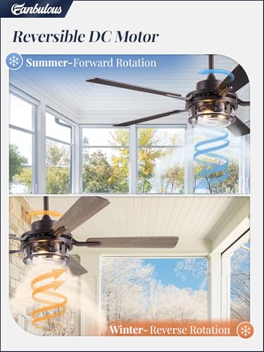 Fanbulous 52" Farmhouse Ceiling Fan with Light and Remote App, DC Motor | Rain Glass Shade, 6-Speed Reversible, Downrod Mount, Double-Sided Blades for Bedroom, Living Room Oil Bronze - color: Oil Rubbed Bronze