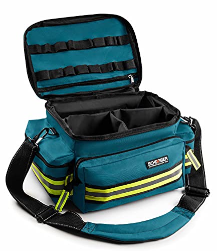 Scherber First Responder Fully-Stocked Professional Essentials EMT/EMS Trauma Kit | HSA/FSA Approved | Reflective Bag w/8 Zippered Pockets & Compartments & 200+ First Aid Supplies - Blue - color: Blue