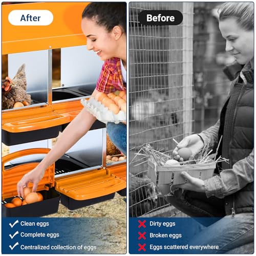 Nesting Boxes for Chickens, 6 Compartments Chicken Nesting Box, Chicken Laying Boxes with Lid Cover, Roll Away Nesting Box for Chickens Laying Egg, with Metal Bracket, Orange