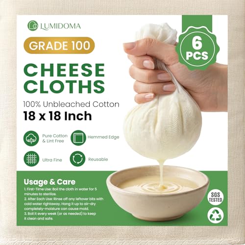 6Pcs Cheese Cloths 18x18 Inch, Grade 100 Cheesecloth for Straining | Reusable Cheese Cloth With Reinforced Edges, Unbleached Cotton Muslin Fabric Strainer for Baking,Juicing,Milk,Cheese, Crafts - size: 6 PCS - 18x18 Inch