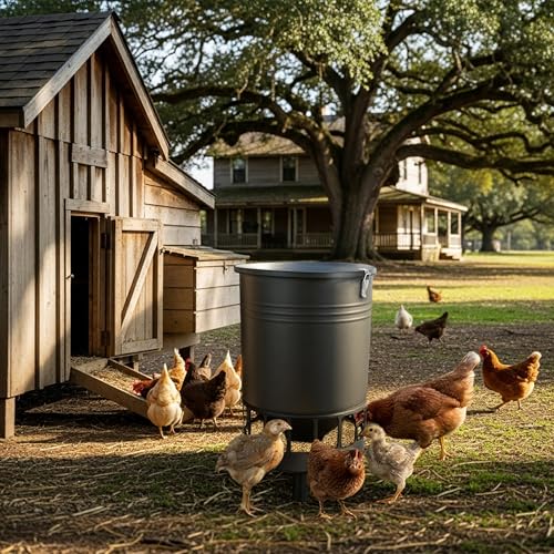 Solution4Patio 50LB No-Waste Chicken Feeder, Large Capacity Gravity Dispenser with Spill Control & 16 Feeding Ports Poultry Feeder for Outdoors & Hen Coop (Black) - color: Black